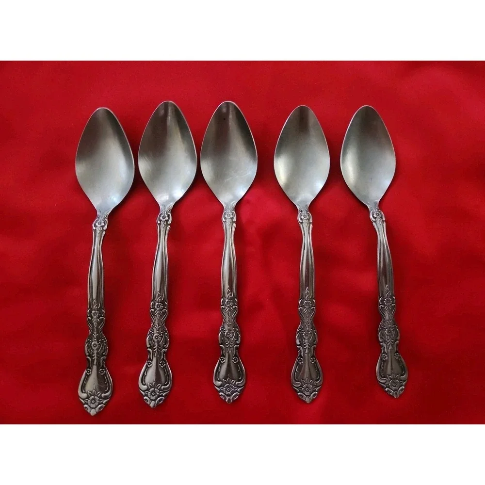 5 National Stainless Japan Flatware New Rose Teaspoons Vintage Floral Silver